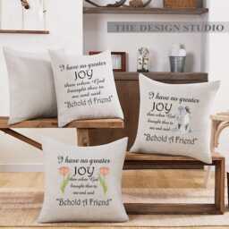 Friendship Pillow Cover Farmhouse Chic Throw With Words - thumbnail 1