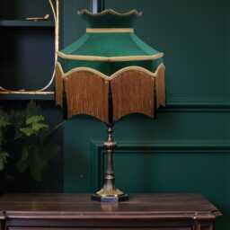 Handmade Dark Green Fabric Lampshade Antique Gold Fringe, Braid, Downton Abbey Style - thumbnail 3