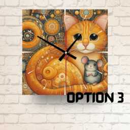 Klimt-Inspired Cat & Mouse Glass Wall Clock Whimsical Art Decor - thumbnail 3