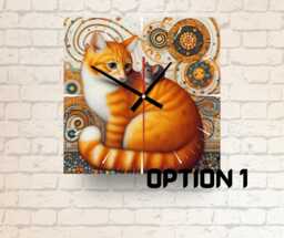 Klimt-Inspired Cat & Mouse Glass Wall Clock Whimsical Art Decor - thumbnail 1