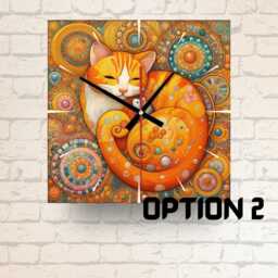 Klimt-Inspired Cat & Mouse Glass Wall Clock Whimsical Art Decor - thumbnail 2