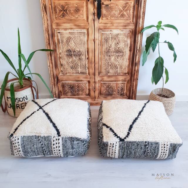 Moroccan Kilim Pouf Cover, Beni Ourain Floor Pillow, Cushion Cover - image 1