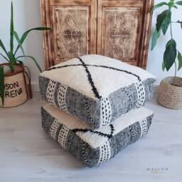 Moroccan Kilim Pouf Cover, Beni Ourain Floor Pillow, Cushion Cover - thumbnail 3