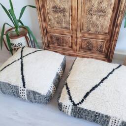 Moroccan Kilim Pouf Cover, Beni Ourain Floor Pillow, Cushion Cover - thumbnail 2