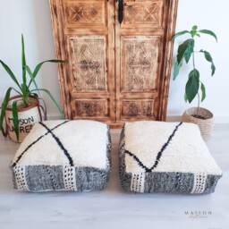 Moroccan Kilim Pouf Cover, Beni Ourain Floor Pillow, Cushion Cover
