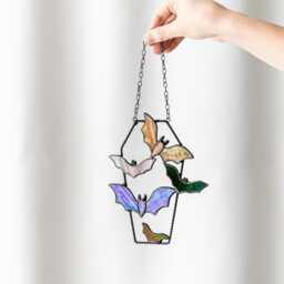 Bats Stained Glass Suncatcher Gothic Decor - ??offin Window Hanging Halloween Art Witchy Home House Wall Horror Gift Dark Academia - thumbnail 3