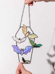 Bats Stained Glass Suncatcher Gothic Decor - ??offin Window Hanging Halloween Art Witchy Home House Wall Horror Gift Dark Academia - thumbnail 1