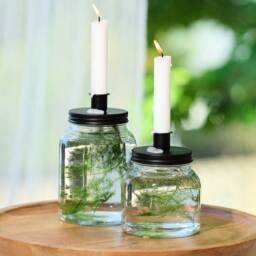 Botanical Glass Jar Candle Holder With Black Lid
