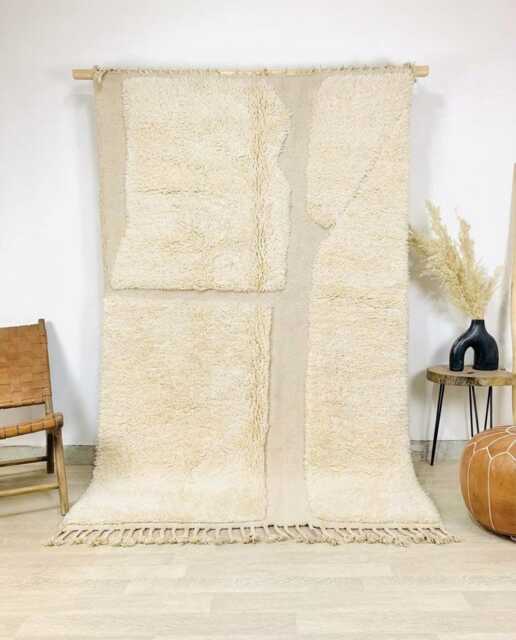 Beige Cream Block Rug, Abstract Moroccan Wool Custom Geometric Berber Carpet, Large Area Shag Minimalist Home Decor - image 1