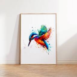 Kingfisher Art Print Set - Watercolour Prints - Kingfishers Painting Poster Picture Bird Wall Wildlife Gifts Home Decor Artwork - thumbnail 2