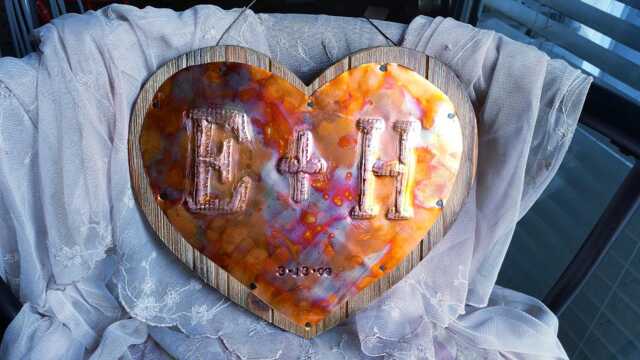 Personalized Copper Heart Sign, Custom 7Th Anniversary Gift, Family Name Wall Decor - image 1