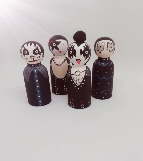 Hand Painted Kiss Inspired Peg Doll Ornaments, Cartoon Likeness - image 1