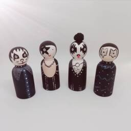 Hand Painted Kiss Inspired Peg Doll Ornaments, Cartoon Likeness - thumbnail 2