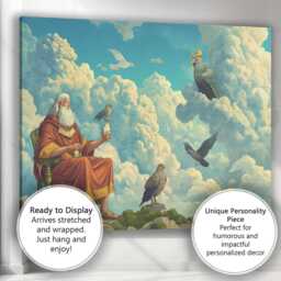 Mythical Wise Elder With Sacred Birds Celestial Fantasy Illustration Canvas Wall Art Print Decor Picture Ready To Hang - thumbnail 3