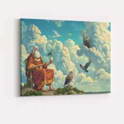 Mythical Wise Elder With Sacred Birds Celestial Fantasy Illustration Canvas Wall Art Print Decor Picture Ready To Hang - thumbnail 4