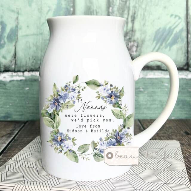 Personalised If ... Were Flowers I'd We'd Pick You Mum Nanna Grandma Home Wildflower Greenery Floral Ceramic Small Vase Jug Mug Birthday Gift - image 1