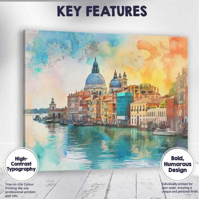 Venice Grand Canal Watercolour Cityscape Italian Architecture Canvas Wall Art Print Decor Picture Ready To Hang - image 1