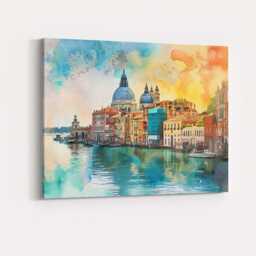 Venice Grand Canal Watercolour Cityscape Italian Architecture Canvas Wall Art Print Decor Picture Ready To Hang - thumbnail 4