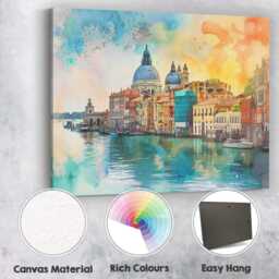Venice Grand Canal Watercolour Cityscape Italian Architecture Canvas Wall Art Print Decor Picture Ready To Hang - thumbnail 2