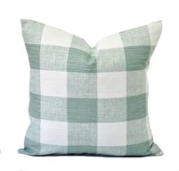 One Plaid Pillow Cover, Cushion, Decorative Throw Pillow, Sage Green Duck Egg Accent Checkered Case - thumbnail 1