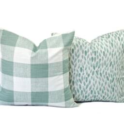 One Plaid Pillow Cover, Cushion, Decorative Throw Pillow, Sage Green Duck Egg Accent Checkered Case - thumbnail 2