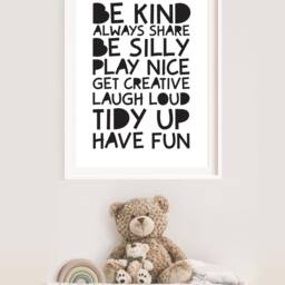 Playroom Prints, Monochrome Nursery Be Kind Print, Wall Art, Boys Bedroom Black - thumbnail 4