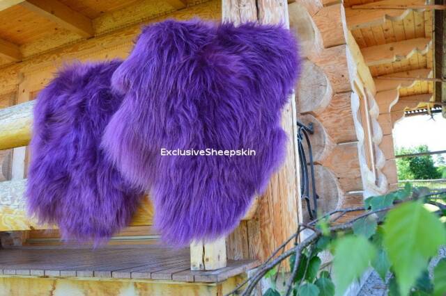 Purple Icelandic Dyed Genuine Sheepskin Lambskin Sheep Skin Rug Pelt Long Wool Soft Throw, Schaffell, Hygge - image 1