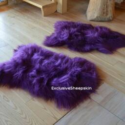 Purple Icelandic Dyed Genuine Sheepskin Lambskin Sheep Skin Rug Pelt Long Wool Soft Throw, Schaffell, Hygge - thumbnail 3