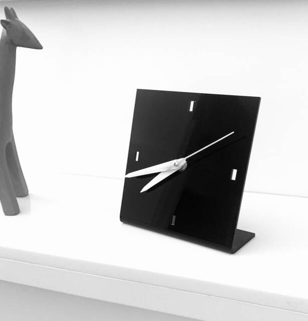 Small Square Mantle Clock in Black Acrylic 14cm