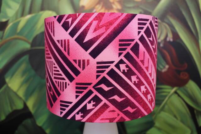 Pink Glow Samoan Lampshade - Baby Girl Nursery Tribal Tropical Polynesian Lamp - image 1