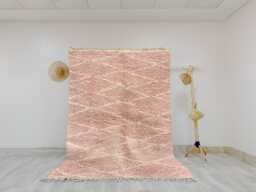 Soft Pink Moroccan Wool Rug - Handwoven Plush Area Carpet Cream Wavy Lines Design Large Shag Beni Ourain Style Cozy Boho Decor - thumbnail 1