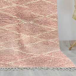 Soft Pink Moroccan Wool Rug - Handwoven Plush Area Carpet Cream Wavy Lines Design Large Shag Beni Ourain Style Cozy Boho Decor - thumbnail 3
