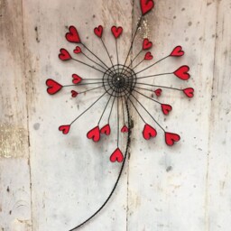 Wire Flower, Dandelion, Wall Decoration, Metal Fabric, Boho Gift With Red Heart, Valentine's Day, Mother's Day - thumbnail 2