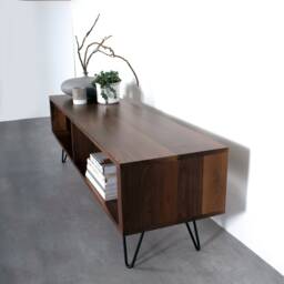 "Solid Walnut Large Tv Stand Or Coffee Table With Storage, On Mid Century Hairpin Legs ""Henley Walnut" - thumbnail 3