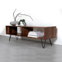 "Solid Walnut Large Tv Stand Or Coffee Table With Storage, On Mid Century Hairpin Legs ""Henley Walnut" - thumbnail 2