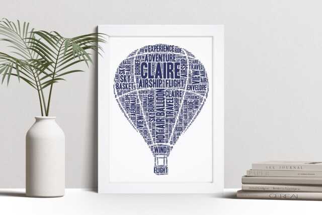 Personalized Hot Air Balloon Word Art Print, Custom Framed Picture - image 1