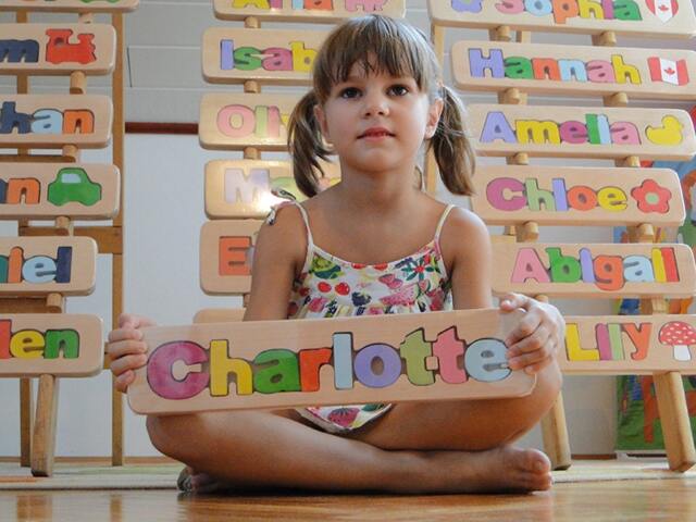 Personalized Name Puzzle, Custom Wooden Letter Gift, Newborn Free Engraving Message, Charlotte - image 1