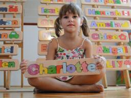 Personalized Name Puzzle, Custom Wooden Letter Gift, Newborn Free Engraving Message, Charlotte - thumbnail 1