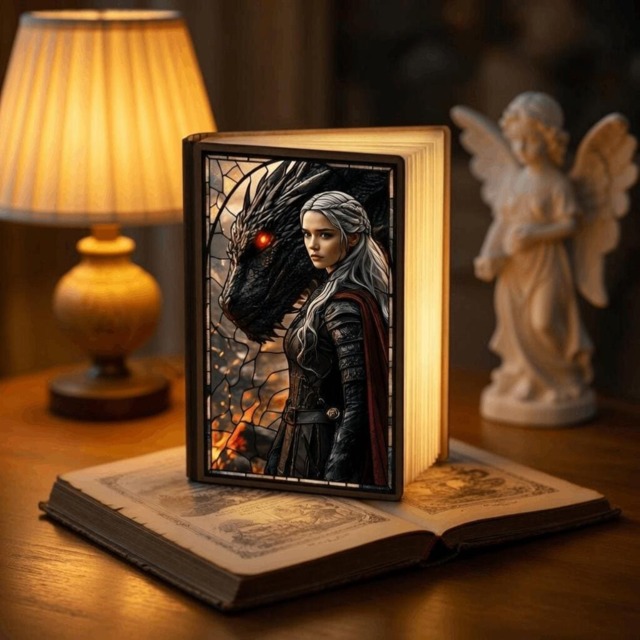 Manon Abraxos Book Lamp, Throne Of Glass Inspired Bed Light, Witch Kingdom Wooden Led Romantasy Night Fantasy Decor - image 1