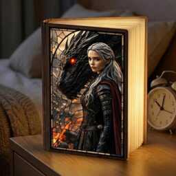 Manon Abraxos Book Lamp, Throne Of Glass Inspired Bed Light, Witch Kingdom Wooden Led Romantasy Night Fantasy Decor - thumbnail 3