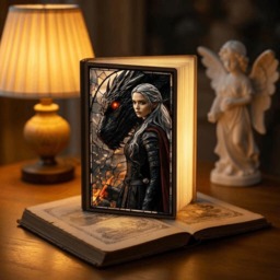 Manon Abraxos Book Lamp, Throne Of Glass Inspired Bed Light, Witch Kingdom Wooden Led Romantasy Night Fantasy Decor - thumbnail 1