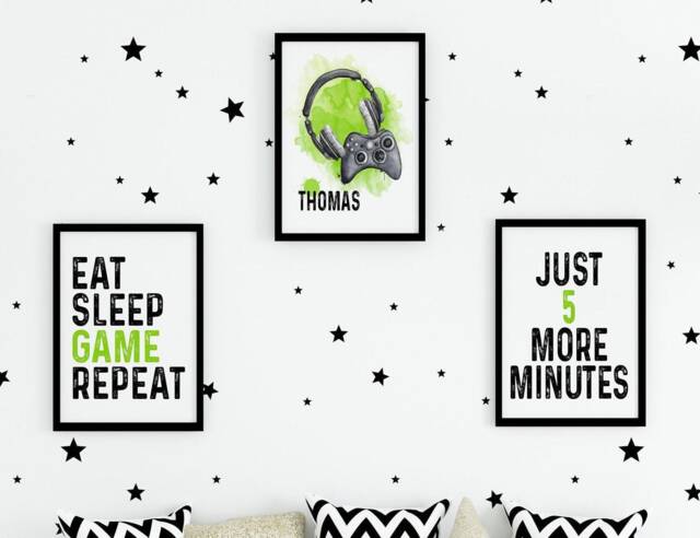 Green Gamer Prints - Personalised Gaming A4 Posters Boys Bedroom Gift For Teenage Boy - image 1