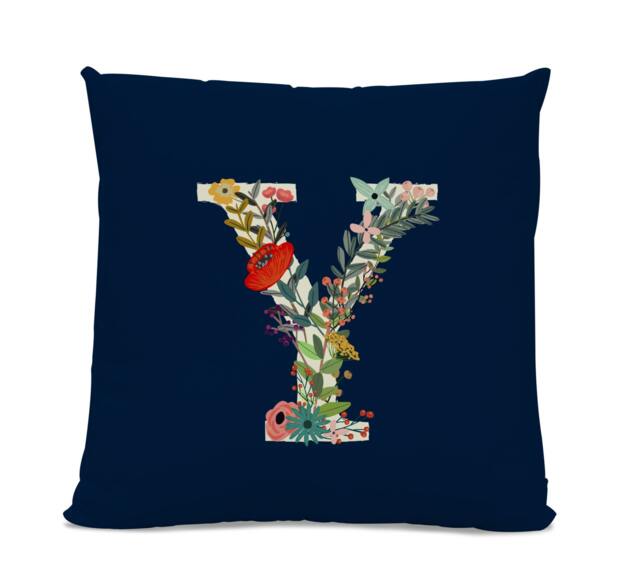 Initial Pillow - Floral Letter With Y Monogrammed Custom Throw Flower Monogram