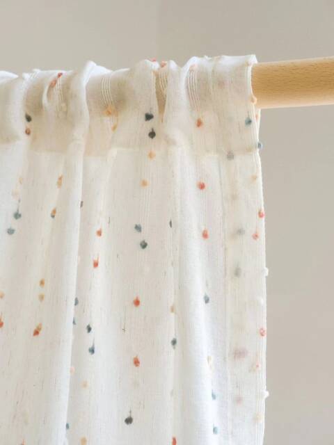Pompom Linen Sheer Curtain, 4 Colors, Kids Room Nursery Custom Curtain Panel, For Bedroom & Livingroom, 1Pc - image 1