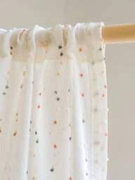Pompom Linen Sheer Curtain, 4 Colors, Kids Room Nursery Custom Curtain Panel, For Bedroom & Livingroom, 1Pc - thumbnail 1