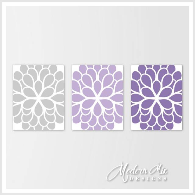Flower Canvas Art Dahlia Print Purple Lavender & Gray Nursery Bedroom Art Bathroom Home Wall Decor M 002 02 - image 1
