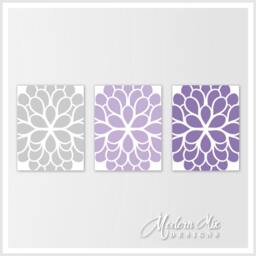 Flower Canvas Art Dahlia Print Purple Lavender & Gray Nursery Bedroom Art Bathroom Home Wall Decor M 002 02 - thumbnail 1