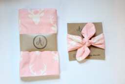 Pink Bucks Swaddle Set, & White, Woodland Creatures, Jersey Knit Blanket, Baby Nursing Cover