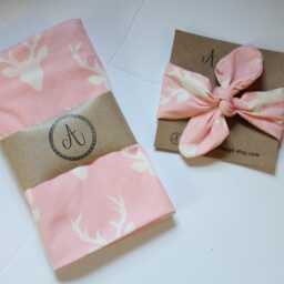 Pink Bucks Swaddle Set, & White, Woodland Creatures, Jersey Knit Blanket, Baby Nursing Cover - thumbnail 4