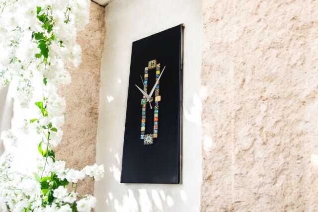 Handmade Black Wall Clock Colorful Glass Cabochons, Non-Ticking/Sweeping Hands, 40cm - image 1